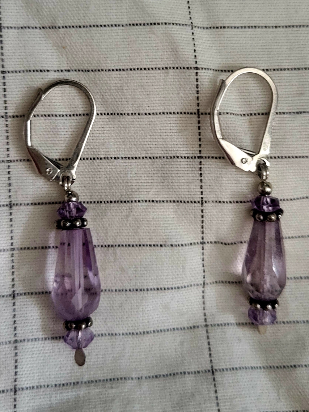 Purple Glass Teardrop Dangle Earrings - Unbranded
